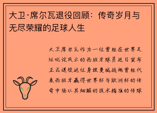 大卫·席尔瓦退役回顾：传奇岁月与无尽荣耀的足球人生